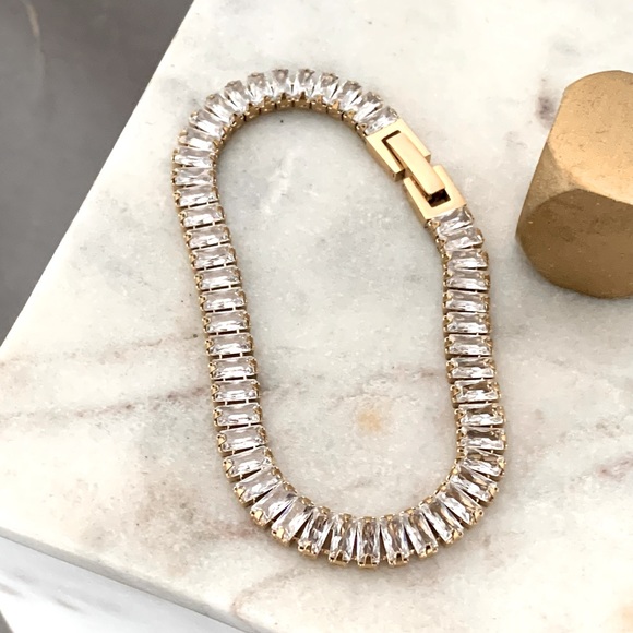 TENNIS BRACELET STAINLESS STEEL CUBIC ZIRCONIA BLING SHINNY STATEMENT CHAIN - Picture 6 of 8